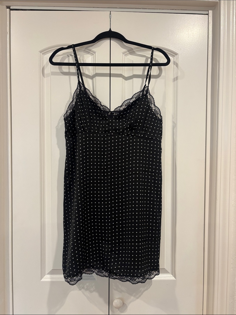 American Eagle Outfitters Black Polka Dot Lace-Trim Chemise